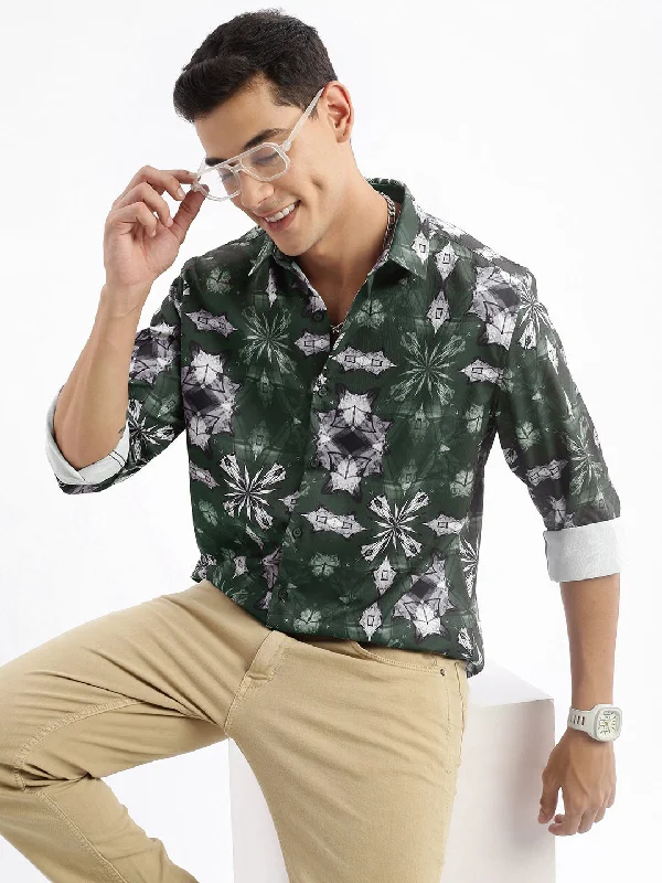 Men's Moisture - Wicking Performance Fabric Casual Shirts for Outdoor ActivitiesMen Spread Collar Abstract Slim Fit Green Shirt Men's Moisture - Wicking Performance Fabric Casual Shirts for Outdoor ActivitiesMen Spread Collar Abstract Slim Fit Green Shirt
