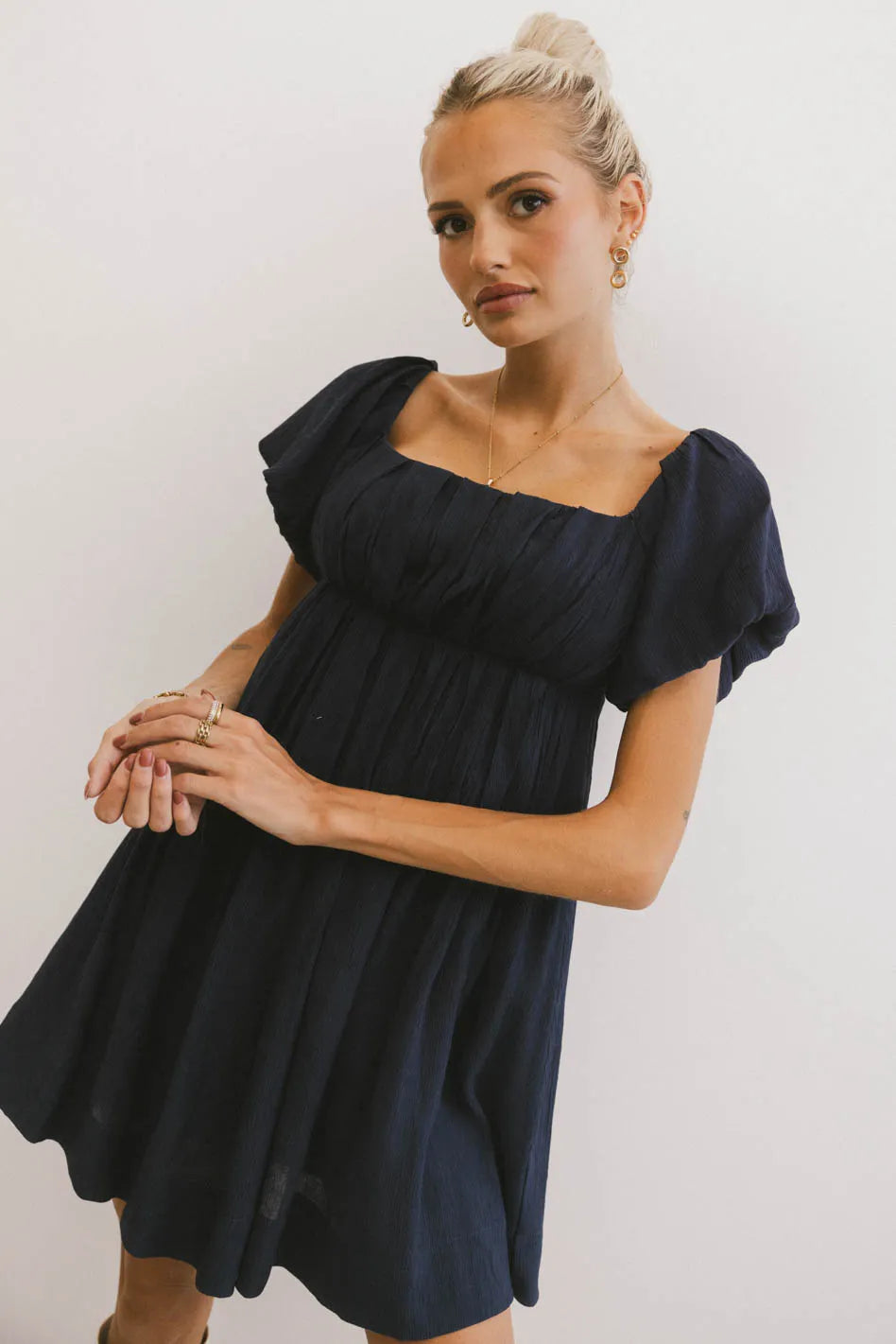 Mini dresses with empire waists for a flattering fit Dasha Textured Mini Dress in Navy Mini dresses with empire waists for a flattering fit Dasha Textured Mini Dress in Navy