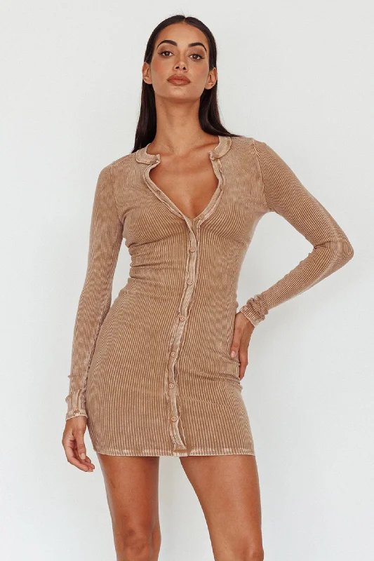 Mini dresses with one - shoulder designs Goin' Solo Faux Placket Mini Dress Khaki