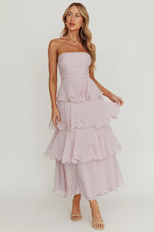 Midi dresses with button - front designs for a classic touch Giavana Strapless Layered Ruffles Midi Dress Lilac
