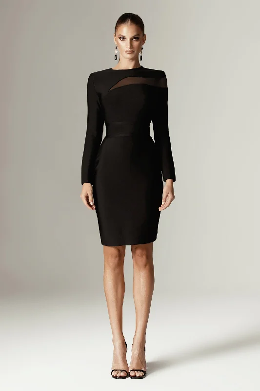 High - low midi dresses with geometric patterns for a modern party Ariana Midi Bandage Dress (Black) High - low midi dresses with geometric patterns for a modern party Ariana Midi Bandage Dress (Black)