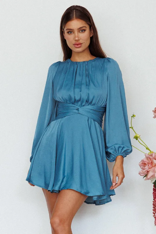 Linen mini dresses for a breathable summer option Leia Long Sleeve Waist Tie Mini Dress Teal Linen mini dresses for a breathable summer option Leia Long Sleeve Waist Tie Mini Dress Teal