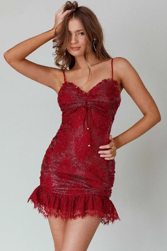 Plaid mini dresses for fall fashion St Tropez Cami Strap Frill Hem Lace Mini Dress Wine Plaid mini dresses for fall fashion St Tropez Cami Strap Frill Hem Lace Mini Dress Wine