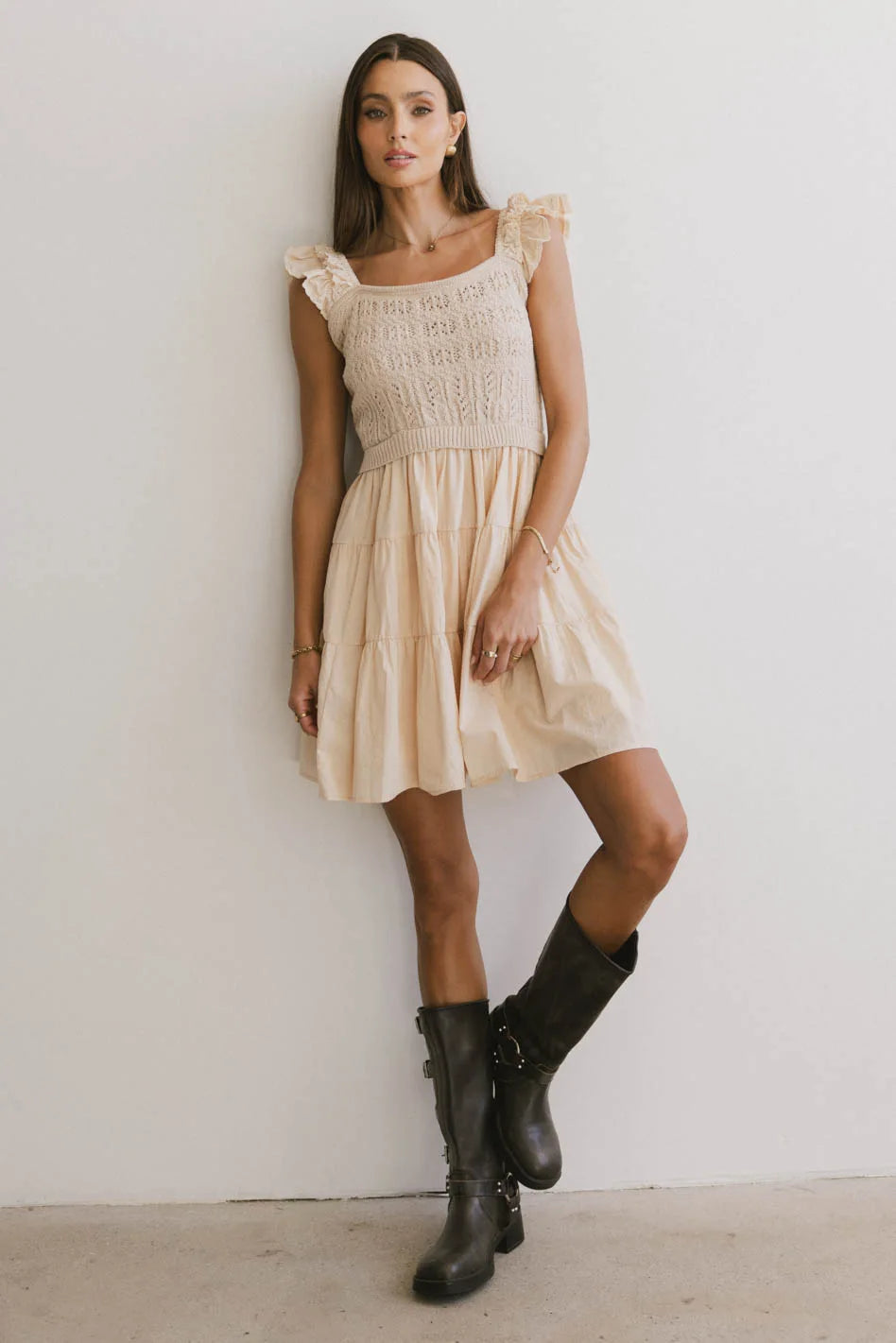 Metallic mini dresses for a glamorous event Lindie Knit Bodice Mini Dress