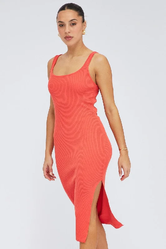 Midi dresses with pom - pom trims for a playful and festive look Orange Midi Dress Bodycon Round Neck Ribbed Knit Midi dresses with pom - pom trims for a playful and festive look Orange Midi Dress Bodycon Round Neck Ribbed Knit
