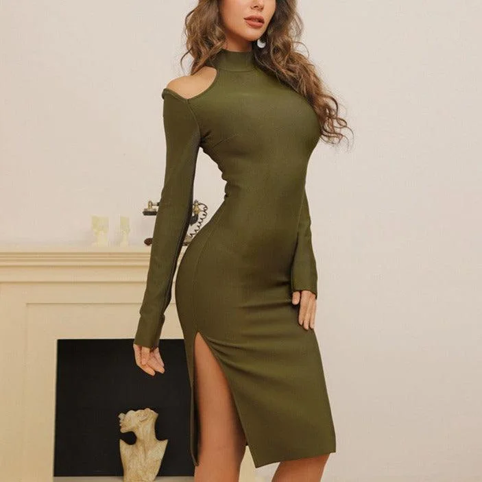 Midi dresses with embroidered accents for a unique and detailed design KittenAlarm - Blaine Mock Neck Cut Out Midi Dress Midi dresses with embroidered accents for a unique and detailed design KittenAlarm - Blaine Mock Neck Cut Out Midi Dress