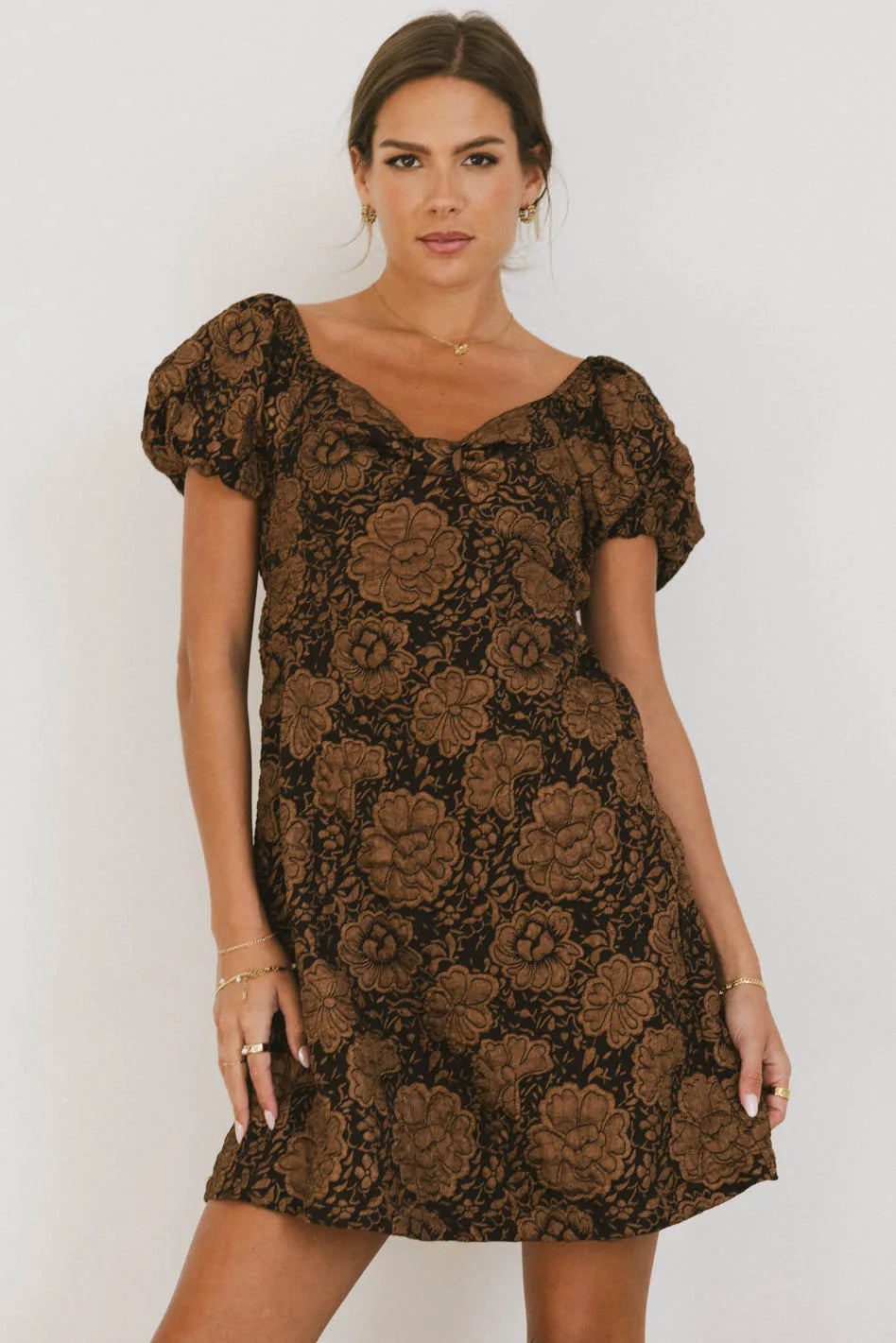 Mini dresses with fringe for a bohemian style Darcella Floral Mini Dress in Brown