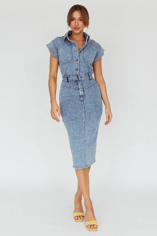 Midi dresses with empire waists for a flattering maternity option New Day Short Sleeve Button-Up Midi Dress Denim Midi dresses with empire waists for a flattering maternity option New Day Short Sleeve Button-Up Midi Dress Denim