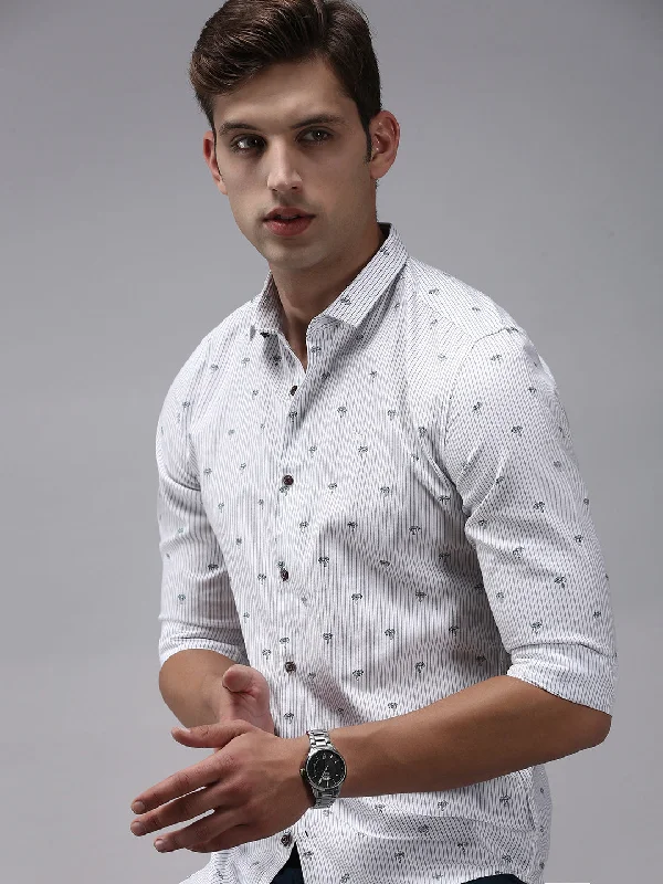 Men's Organic Cotton Casual Shirts with a Soft Handfeel for Everyday ComfortMen White Printed Casual Shirt Men's Organic Cotton Casual Shirts with a Soft Handfeel for Everyday ComfortMen White Printed Casual Shirt