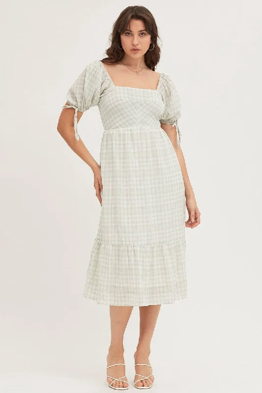 Midi dresses with button - front designs for a classic touch Check Midi Dress Short Sleeve Evening Midi dresses with button - front designs for a classic touch Check Midi Dress Short Sleeve Evening