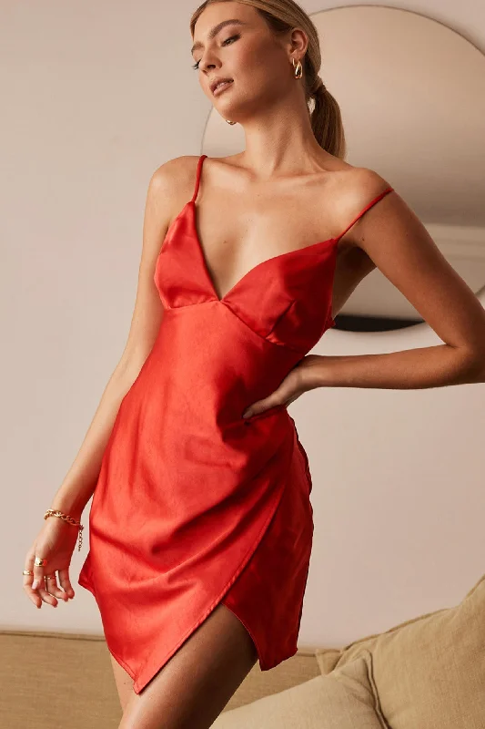 Mini dresses with ribbed textures for a unique appearance Thank Me Later Cami Strap Asymmetrical Hem Dress Red Mini dresses with ribbed textures for a unique appearance Thank Me Later Cami Strap Asymmetrical Hem Dress Red