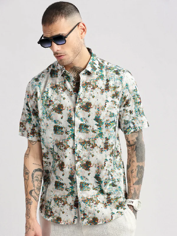 Men's Wrinkle - Resistant Polyester Blend Casual Shirts for Easy Travel and MaintenanceMen Spread Collar Abstract White Casual Shirt Men's Wrinkle - Resistant Polyester Blend Casual Shirts for Easy Travel and MaintenanceMen Spread Collar Abstract White Casual Shirt
