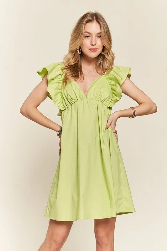 Ruffled mini dresses for a romantic touch ADORA Smocked Back Ruffled Cap Sleeve Babydoll Dress Ruffled mini dresses for a romantic touch ADORA Smocked Back Ruffled Cap Sleeve Babydoll Dress