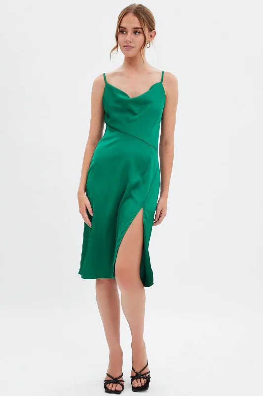 High - low midi dresses with geometric patterns for a modern party Green Cowl Neck Slip Midi Dress High - low midi dresses with geometric patterns for a modern party Green Cowl Neck Slip Midi Dress