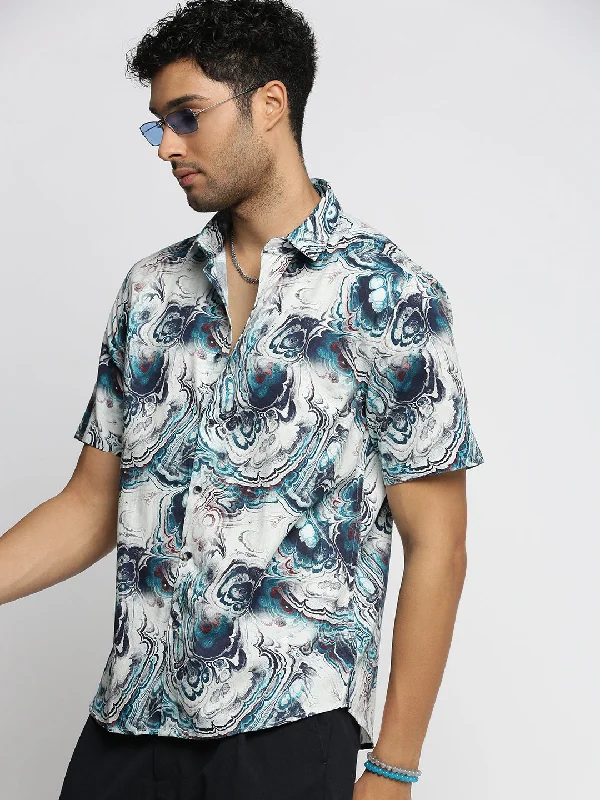 Men's Graphic - Printed Casual Shirts with Pop - Culture References for a Fun and Stylish LookMen Blue Spread Collar Abstract Shirt Men's Graphic - Printed Casual Shirts with Pop - Culture References for a Fun and Stylish LookMen Blue Spread Collar Abstract Shirt