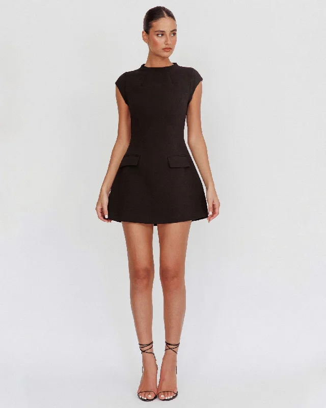 Mini dresses with pleated skirts for a classic look ADURA CAP SLEEVE MINI DRESS -BLACK Mini dresses with pleated skirts for a classic look ADURA CAP SLEEVE MINI DRESS -BLACK