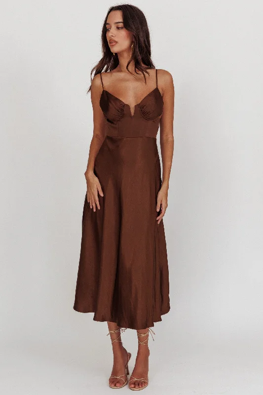 Midi dresses with cotton - blend materials for everyday comfort Lake Como A-Line Midi Dress Brown