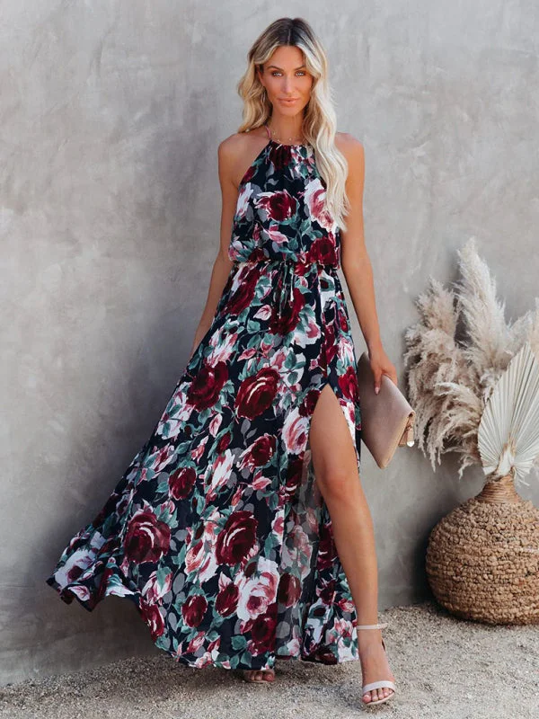 Ruffled mini dresses for a romantic touch BerryBetty - Women's Flower Print Halter Neck Large Swing Beach Dress Long Dress Ruffled mini dresses for a romantic touch BerryBetty - Women's Flower Print Halter Neck Large Swing Beach Dress Long Dress