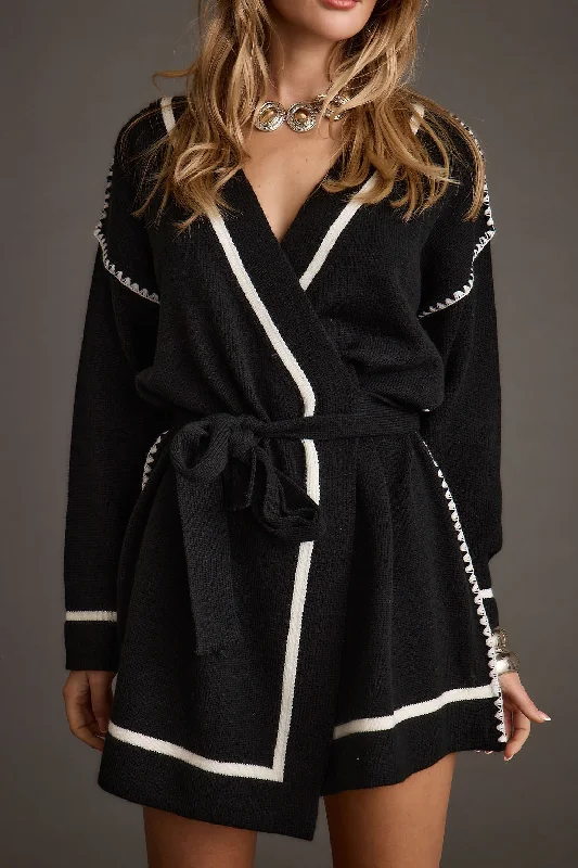 Mini dresses with one - shoulder designs Outlaw Black Wrap Sweater Mini Dress