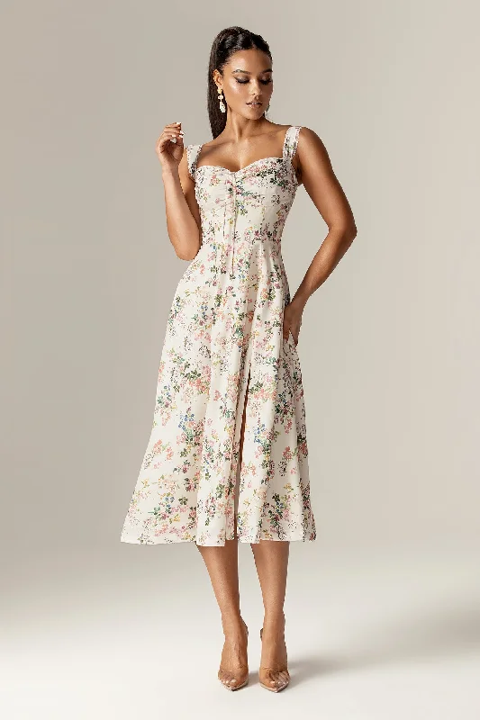 Wrap - style midi dresses in silk for a sophisticated office look Kisha Floral Midi Sundress (Garden Print)