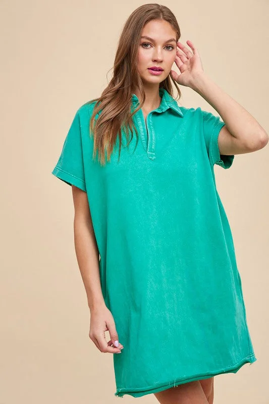 Mini dresses with patchwork designs for a unique style Annie Wear Mineral Washed Johnny Collar Short Sleeve Dress Mini dresses with patchwork designs for a unique style Annie Wear Mineral Washed Johnny Collar Short Sleeve Dress