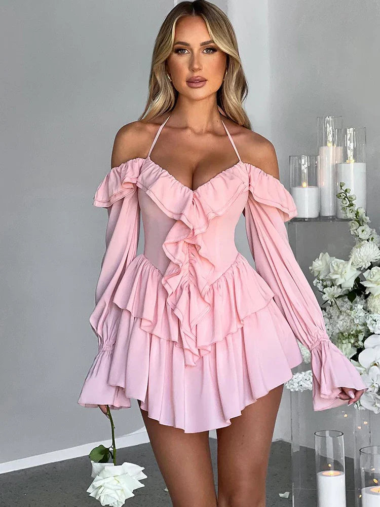 Velvet mini dresses for autumn weddings Ruffle Sleeve Halter Slim Nightclub Sexy Party Autumn Winter Mini Dress Velvet mini dresses for autumn weddings Ruffle Sleeve Halter Slim Nightclub Sexy Party Autumn Winter Mini Dress