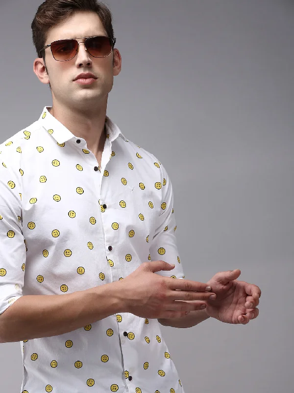 Men's Graphic - Printed Casual Shirts with Pop - Culture References for a Fun and Stylish LookMen White Printed Casual Shirt Men's Graphic - Printed Casual Shirts with Pop - Culture References for a Fun and Stylish LookMen White Printed Casual Shirt