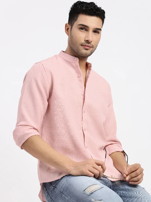 Men's Retro - Style Hawaiian Print Casual Shirts in Bold Patterns for a Tropical VacationMen Peach Solid Slim Fit Shirt Men's Retro - Style Hawaiian Print Casual Shirts in Bold Patterns for a Tropical VacationMen Peach Solid Slim Fit Shirt