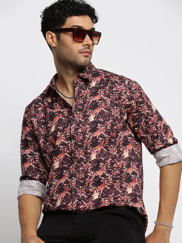 Men's Wrinkle - Resistant Polyester Blend Casual Shirts for Easy Travel and MaintenanceMen Maroon Spread Collar Graphic Shirt Men's Wrinkle - Resistant Polyester Blend Casual Shirts for Easy Travel and MaintenanceMen Maroon Spread Collar Graphic Shirt