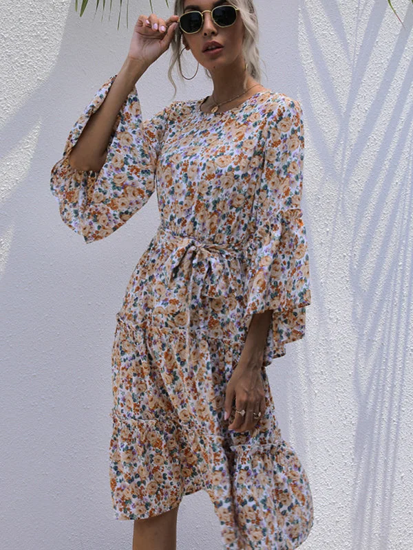 Mini dresses with abstract prints for an artistic look BerryBetty - round neck print lace-up long-sleeve floral dress Mini dresses with abstract prints for an artistic look BerryBetty - round neck print lace-up long-sleeve floral dress