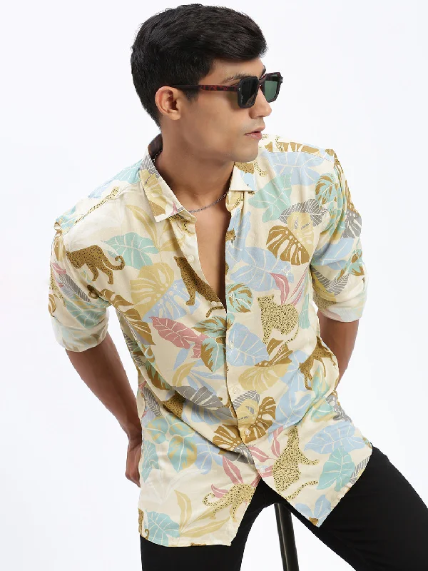 Men's Stretch - Fabric Casual Shirts in Navy Blue for a Comfortable and Flexible FitMen Graphic Yellow Slim Fit Shirt Men's Stretch - Fabric Casual Shirts in Navy Blue for a Comfortable and Flexible FitMen Graphic Yellow Slim Fit Shirt