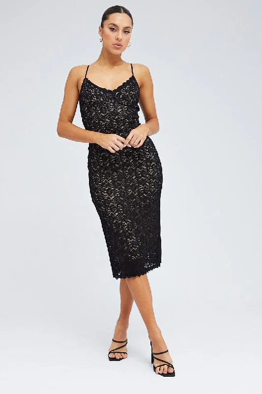 Midi dresses with sheer panels for a touch of allure Black Midi Dress Sleeveless V-Neck Bodycon Lace Stretch Midi dresses with sheer panels for a touch of allure Black Midi Dress Sleeveless V-Neck Bodycon Lace Stretch