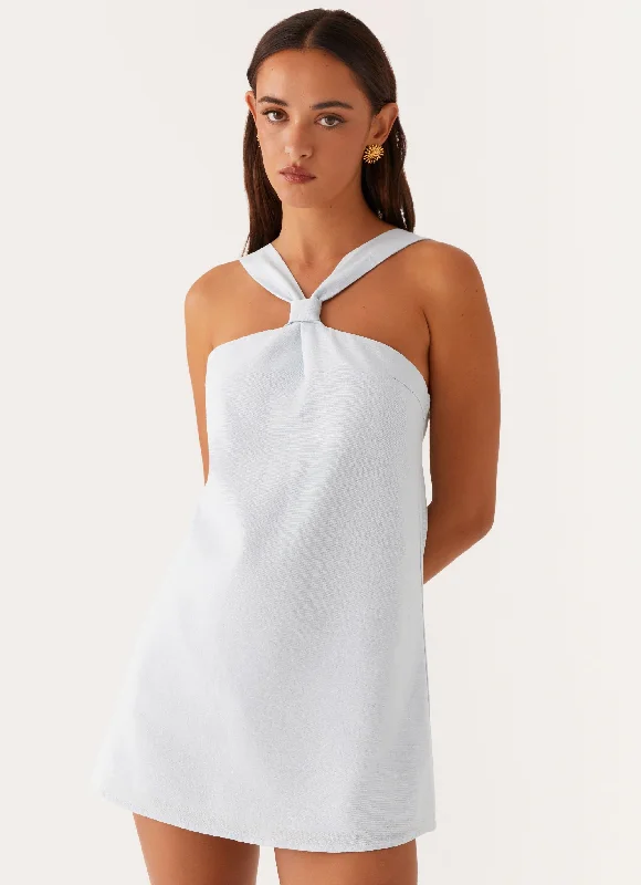 Mini dresses with keyhole necklines Keira Linen Mini Dress - Blue