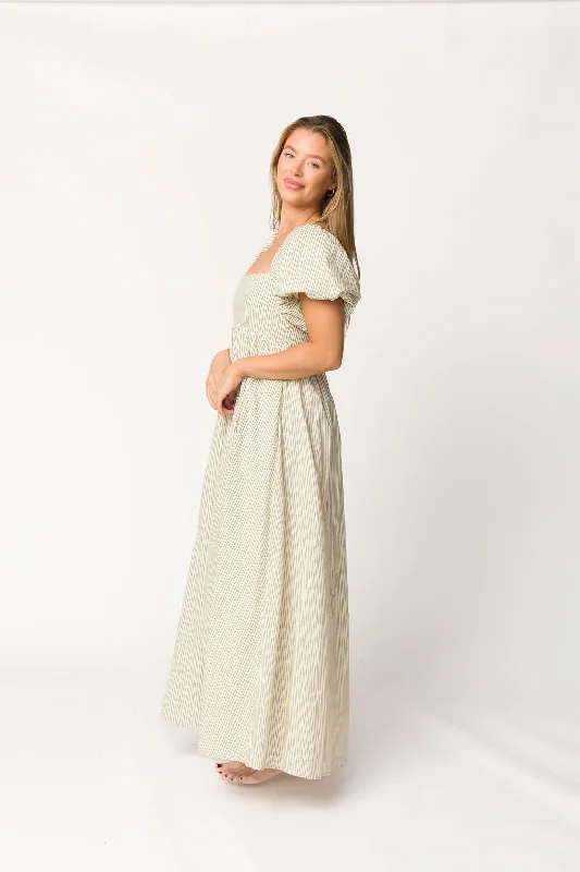 Midi dresses with halter necks for a stylish and comfortable option Jules Striped Maxi Dress in Natural/Black - Bump Friendly