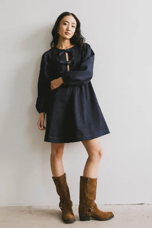 Mini dresses with off - the - shoulder styles Tyler Peplum Mini Dress in Dark Wash