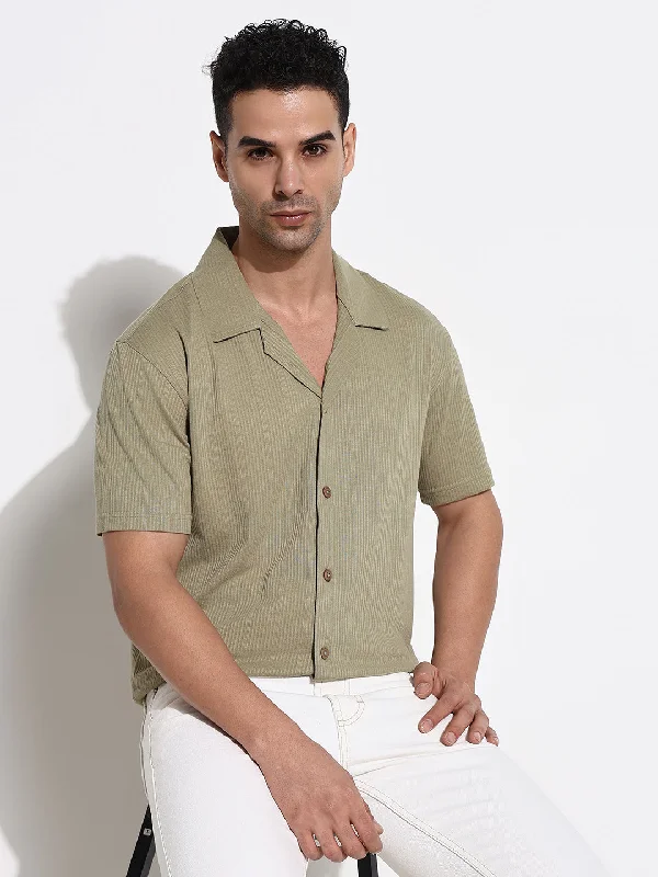 Men's Long - Line Oversized Casual Shirts in Dark Gray for a Relaxed and Modern LookMen Olive Solid Cuban Collar Shirt Men's Long - Line Oversized Casual Shirts in Dark Gray for a Relaxed and Modern LookMen Olive Solid Cuban Collar Shirt