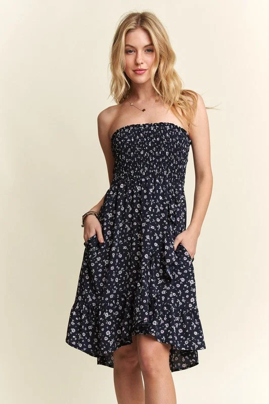 Linen mini dresses for a breathable summer option ADORA Smocked Floral Tube Dress with Pockets