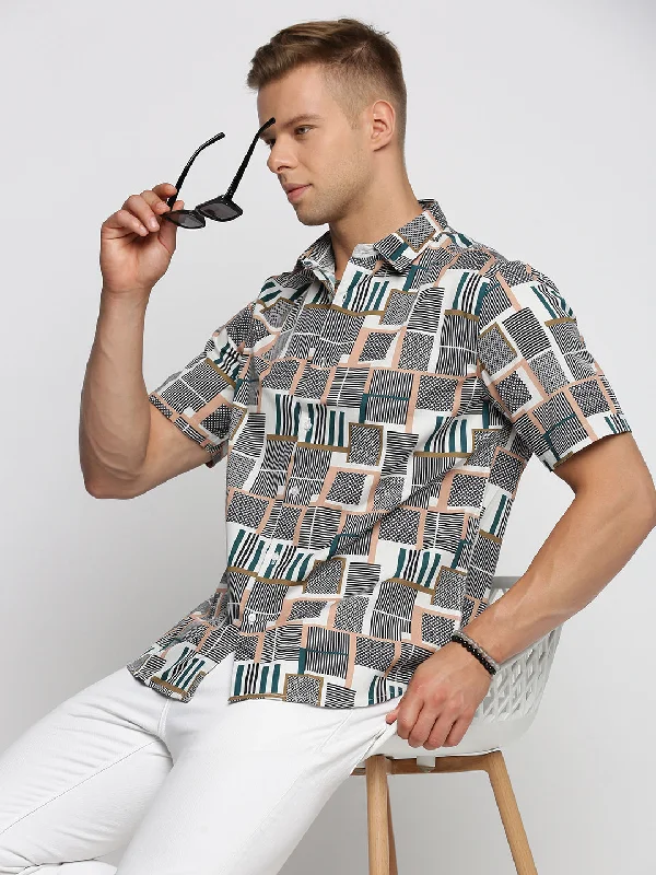 Men's Wrinkle - Resistant Polyester Blend Casual Shirts for Easy Travel and MaintenanceMen Grey Spread Collar Geometric Shirt Men's Wrinkle - Resistant Polyester Blend Casual Shirts for Easy Travel and MaintenanceMen Grey Spread Collar Geometric Shirt