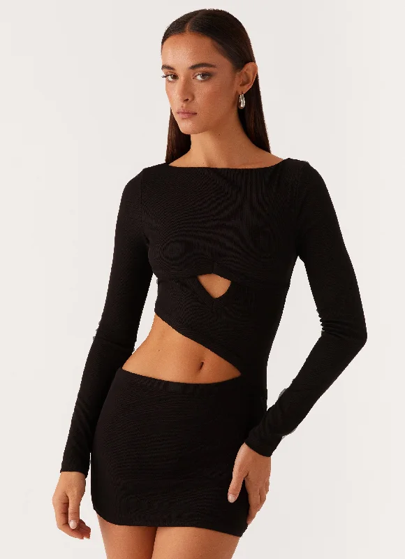 Mini dresses with high - low hems for a modern twist Jocelyn Long Sleeve Mini Dress - Black Mini dresses with high - low hems for a modern twist Jocelyn Long Sleeve Mini Dress - Black