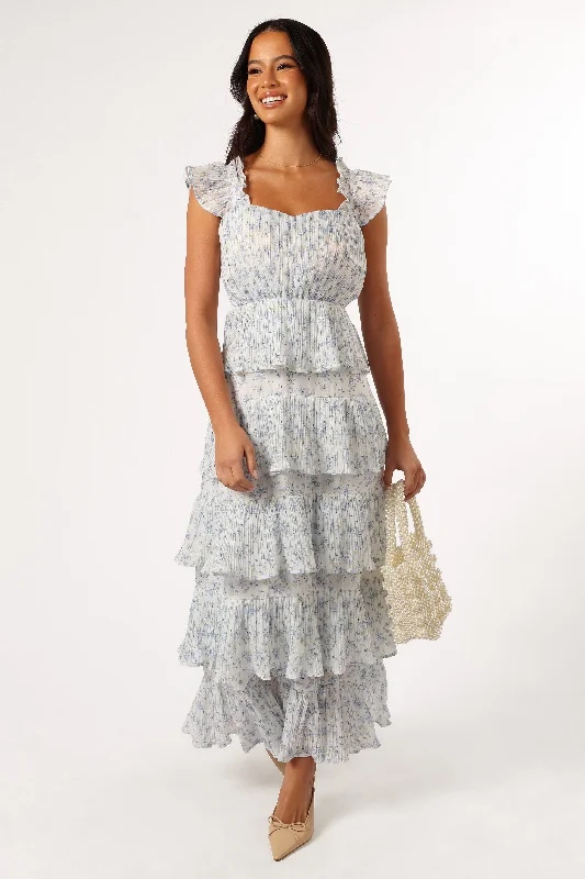 Midi dresses with belted waists to accentuate the figure Cayson Midi Ruffle Dress - Cream Lavender