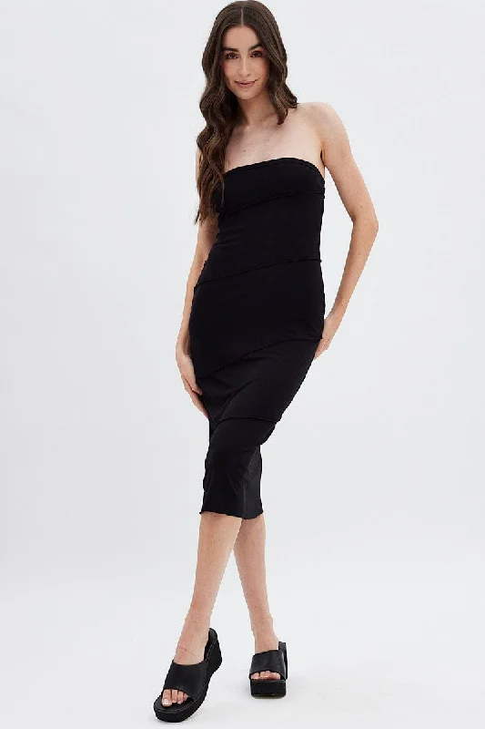 Midi dresses with ruched bodices for a feminine and fitted feel Black Ribbed Bodycon Midi Dress Midi dresses with ruched bodices for a feminine and fitted feel Black Ribbed Bodycon Midi Dress
