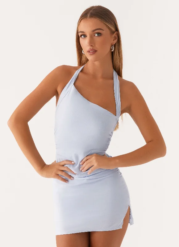 Mini dresses with gathered skirts for a voluminous effect Annalissa Linen Mini Dress - Blue Mini dresses with gathered skirts for a voluminous effect Annalissa Linen Mini Dress - Blue