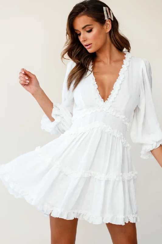 Mini dresses with spaghetti straps for a delicate look Laney Cutout Back Balloon Sleeve Dress White Mini dresses with spaghetti straps for a delicate look Laney Cutout Back Balloon Sleeve Dress White
