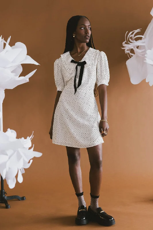 Mini dresses with ruched bodices for a feminine touch Becca Polka Dot Mini Dress
