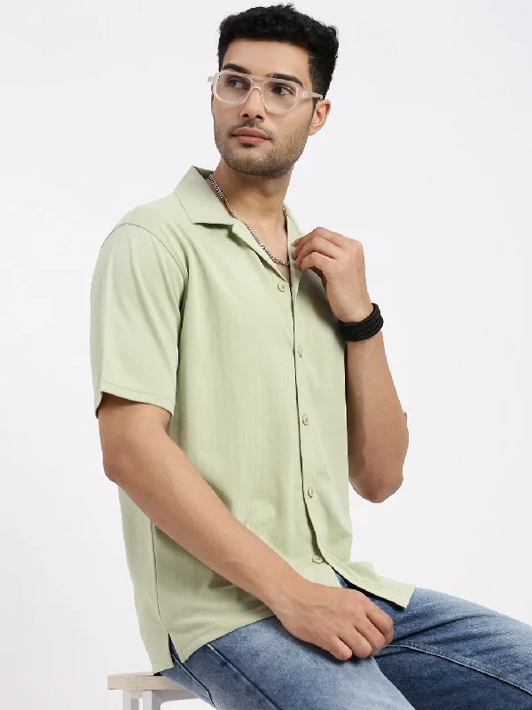 Men's Shearling - Lined Collar Casual Shirts in Brown for a Rustic and Warm AppealMen Green Cuban Collar Solid Shirt Men's Shearling - Lined Collar Casual Shirts in Brown for a Rustic and Warm AppealMen Green Cuban Collar Solid Shirt
