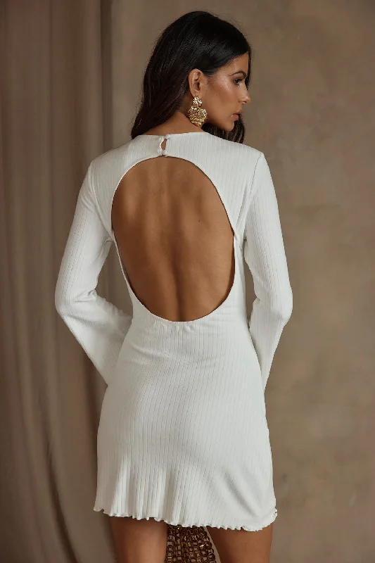 Mini dresses with mesh panels for a sexy and trendy look Tate White Rib Mini Long Sleeve Dress Mini dresses with mesh panels for a sexy and trendy look Tate White Rib Mini Long Sleeve Dress