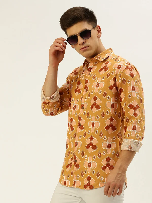 Plus Size Men's Plaid Flannel Casual Shirts in Earth Tones for a Cozy Fall OutfitMen Yellow Printed Casual Shirt Plus Size Men's Plaid Flannel Casual Shirts in Earth Tones for a Cozy Fall OutfitMen Yellow Printed Casual Shirt