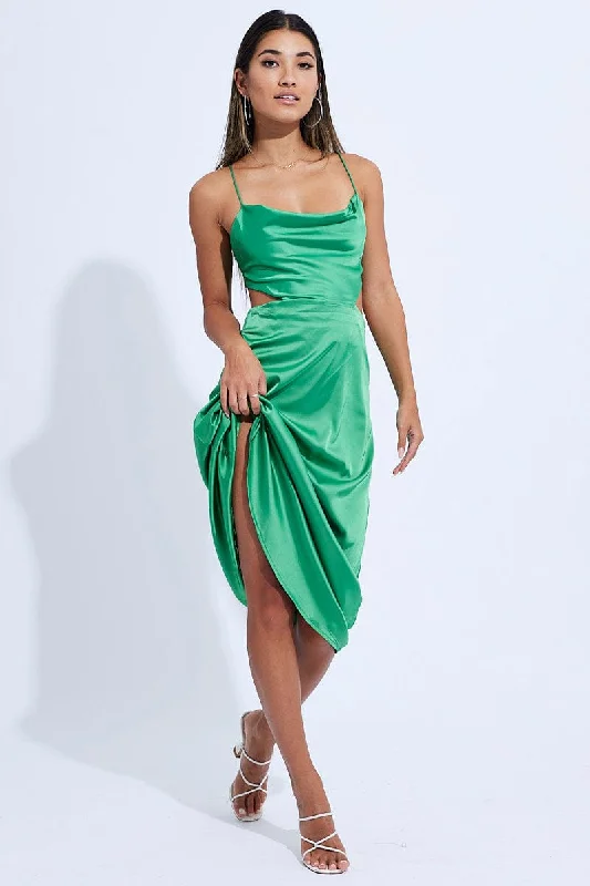 Midi dresses with asymmetric hems for a fashion - forward and dynamic appearance Green Midi Dress Satin Cutout Midi dresses with asymmetric hems for a fashion - forward and dynamic appearance Green Midi Dress Satin Cutout