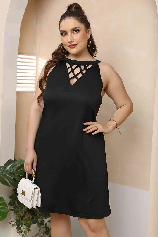 Mini dresses with V - necklines for a flattering shape Plus Size Cutout Round Neck Sleeveless Dress Mini dresses with V - necklines for a flattering shape Plus Size Cutout Round Neck Sleeveless Dress
