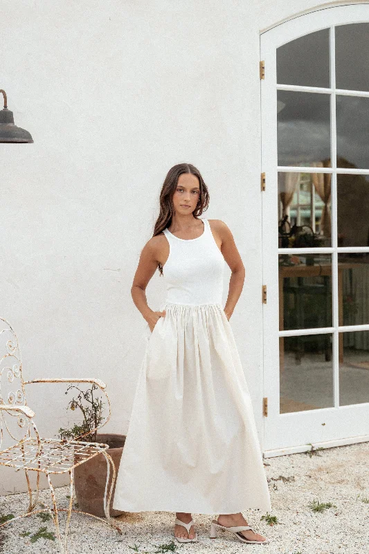 Midi dresses with mesh inserts for a trendy and breathable option Franki Midi Dress - White Cream